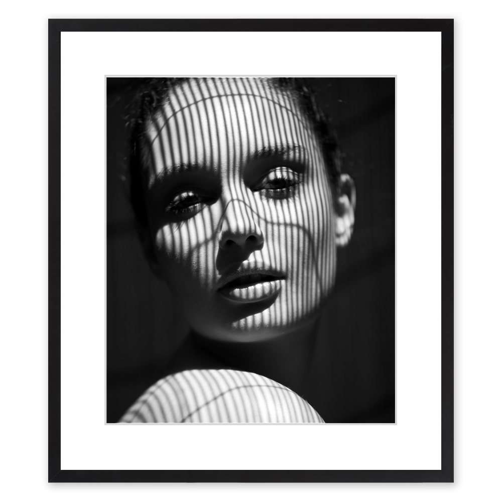 black and white image of woman with lines on her face