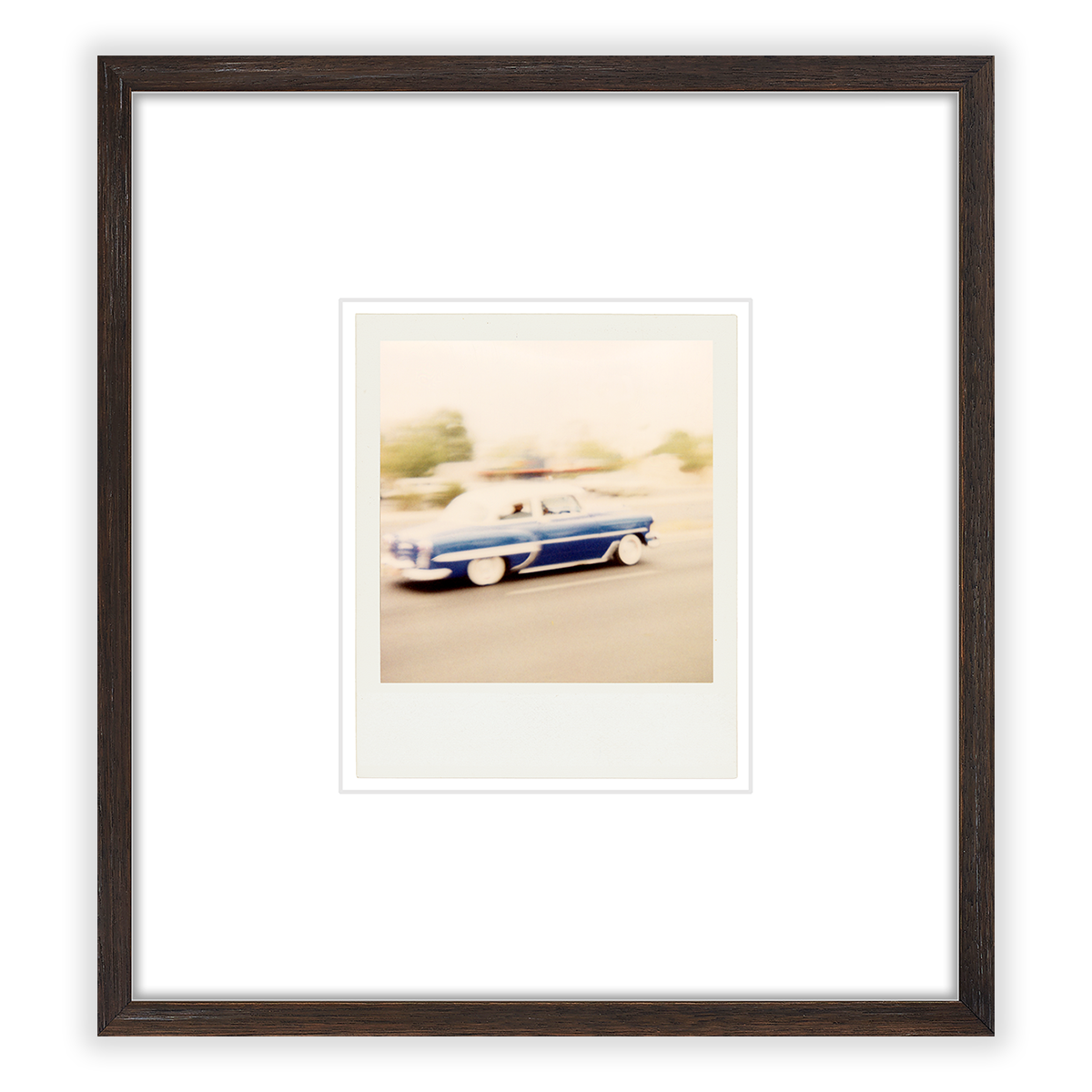 image of old blue car in gallery mount frame